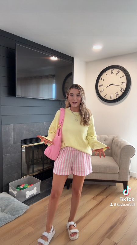 Sized up to a large in the yellow sweater
Size XS in pink stripe linen shorts, they do run big so size down 
Sandals run tts, they are SO comfy!! 

#LTKFindsUnder50 #LTKStyleTip #LTKTravel