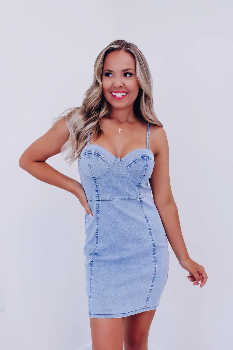 Southern Sweet Denim Mini Dress - Blue | Whiskey Darling Boutique