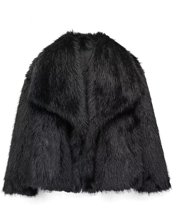 Women's Lapel Faux Fur Jackets Winter Warm Long Sleeve Coats Open Front Fluffy Outerwear | Amazon (US)