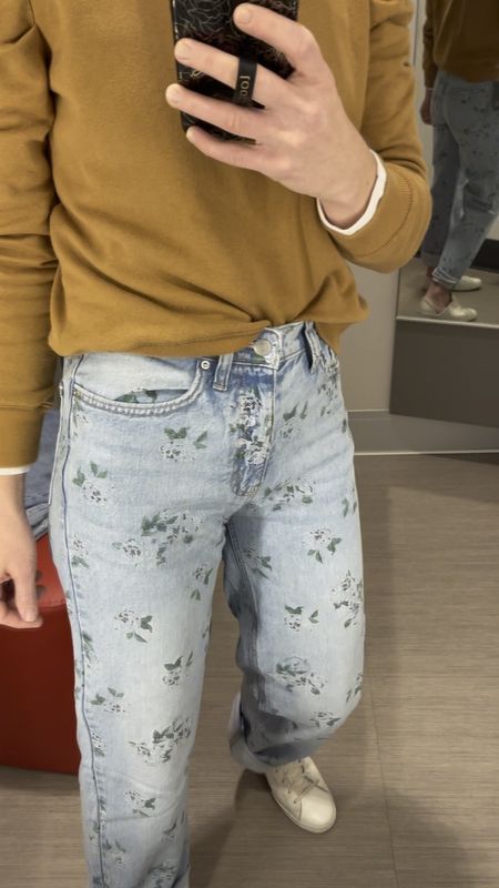 The viral floral Target jeans —they’re cute for spring! I’d say they run TTS (might fit a tiny tight in the waist at first) since they’ll definitely stretch out with wear. I’m wearing a 0. They have a 31” inseam so if you’re petite, you’ll have to cuff them or have them hemmed. 90’s straight leg silhouette with a high rise and zip fly. 

#LTKSeasonal #LTKfindsunder50