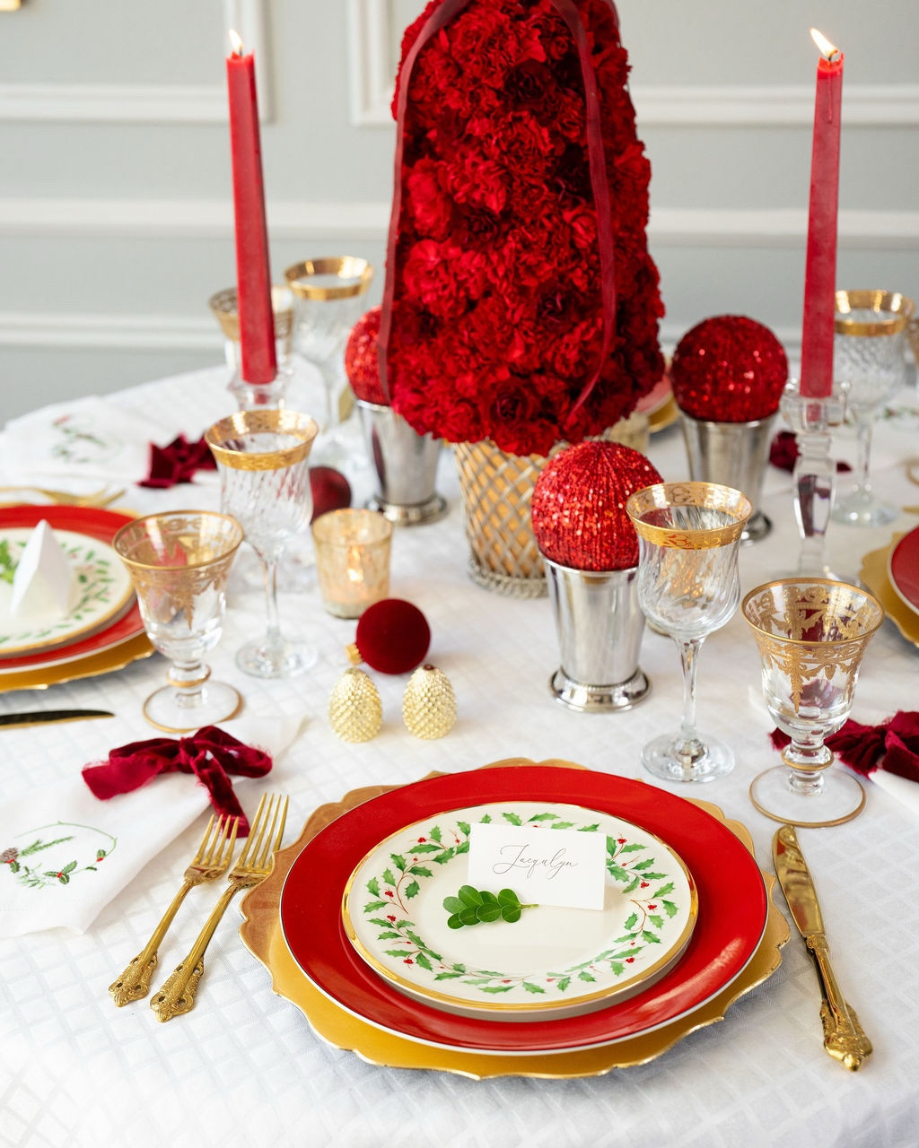 Elegant Christmas in ! Red and white showcasing beautiful Lenox salad plates. Set this table to create your holiday memories. 
#Christmastable #chisastablescape #christmasdecor #holidaytablescape#holidaytable 
#redandwhoyechristmastable

#LTKHome #LTKSeasonal #LTKHoliday