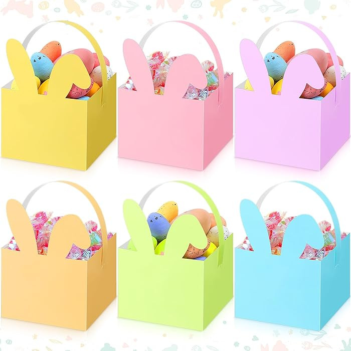 Kolldenn 24 Pcs Small Easter Basket Bulk Mini Bunny Candy Boxes with Handle, Easter Gift Basket C... | Amazon (US)