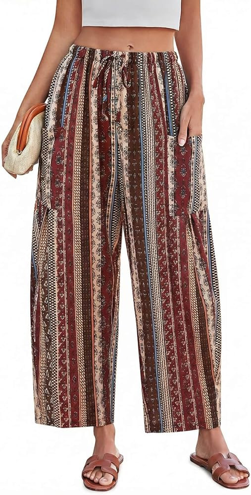 Yousify Womens Wide Leg Pants High Waisted Drawstring Floral Pants Summer Casual Beach Trousers w... | Amazon (US)