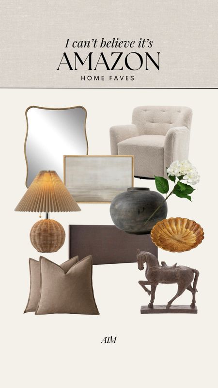 Amazon Home finds + faves!

amazon home decor, amazon furniture, amazon favorites, amazon chair, accent chair, boucle accent chair, faux stems, wicker lamp, pleated lamp shade, pillow cover, horse decor, horse statues, brown headboard, scalloped tray, faux hydrangeas 

#LTKhome