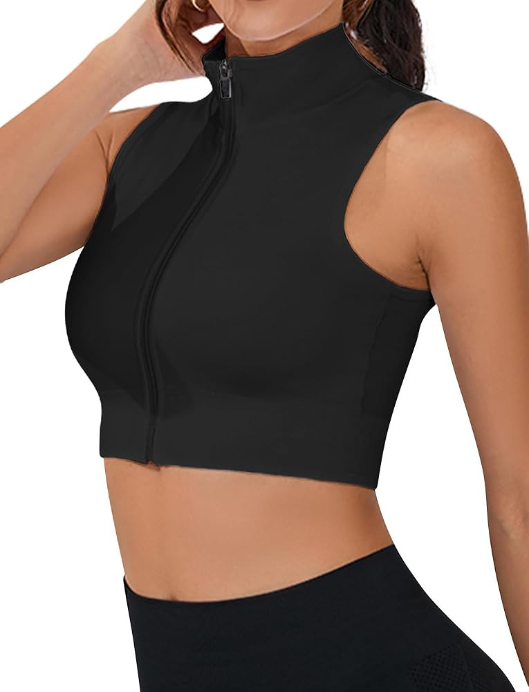FEOYA Crop Tank Top for Women Full Zip Up Sleeveless Mock Neck Workout Yoga Gym Short Cropped Jac... | Amazon (US)
