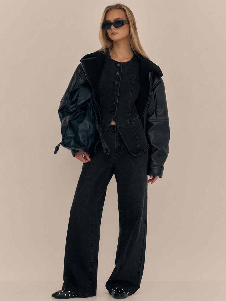 MUSERA Jeans mit niedriger Taille und weitem Bein, Frühjahr 90er Jahre Y2K Streetwear | SHEIN