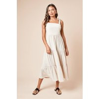 Womens Tie Shoulder Tiered Maxi Jersey Dress - Beige - 10 | boohoo (US & Canada)