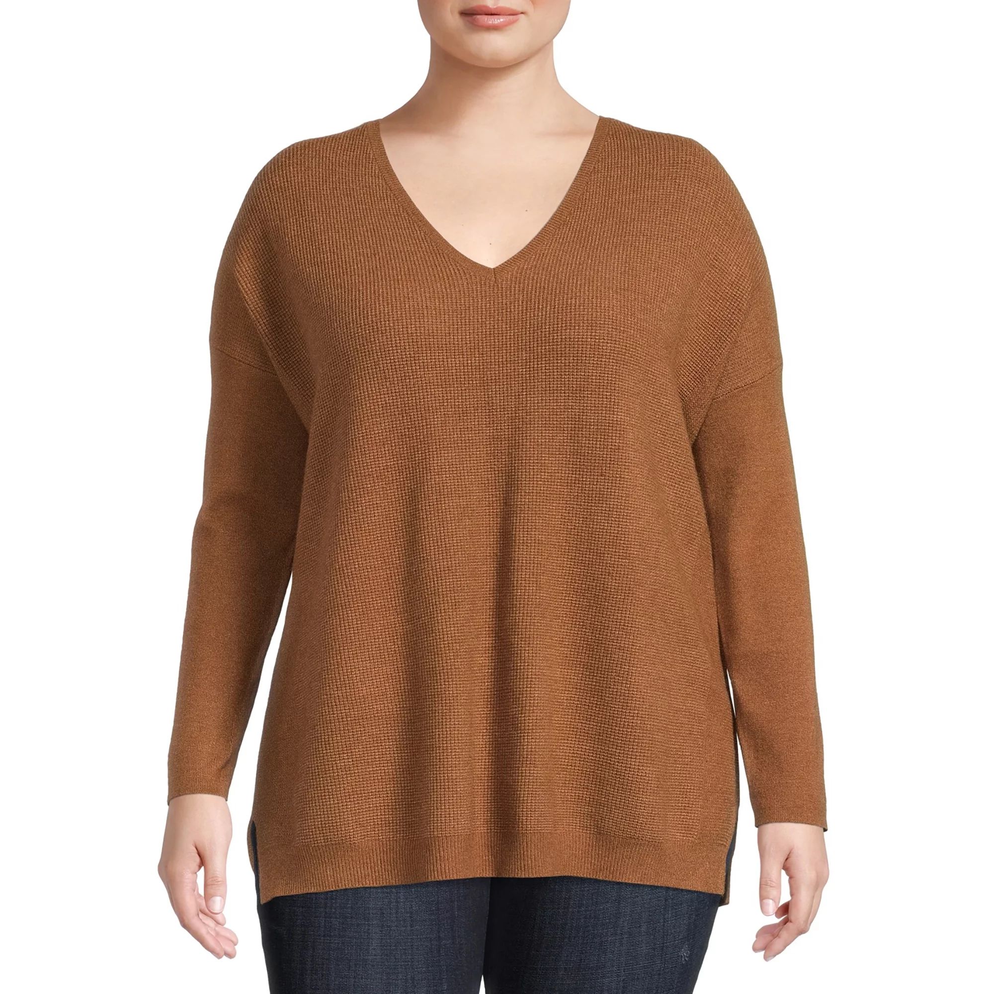 Terra & Sky Women's Plus Size Brushed V-Neck Sweater | Walmart (US)