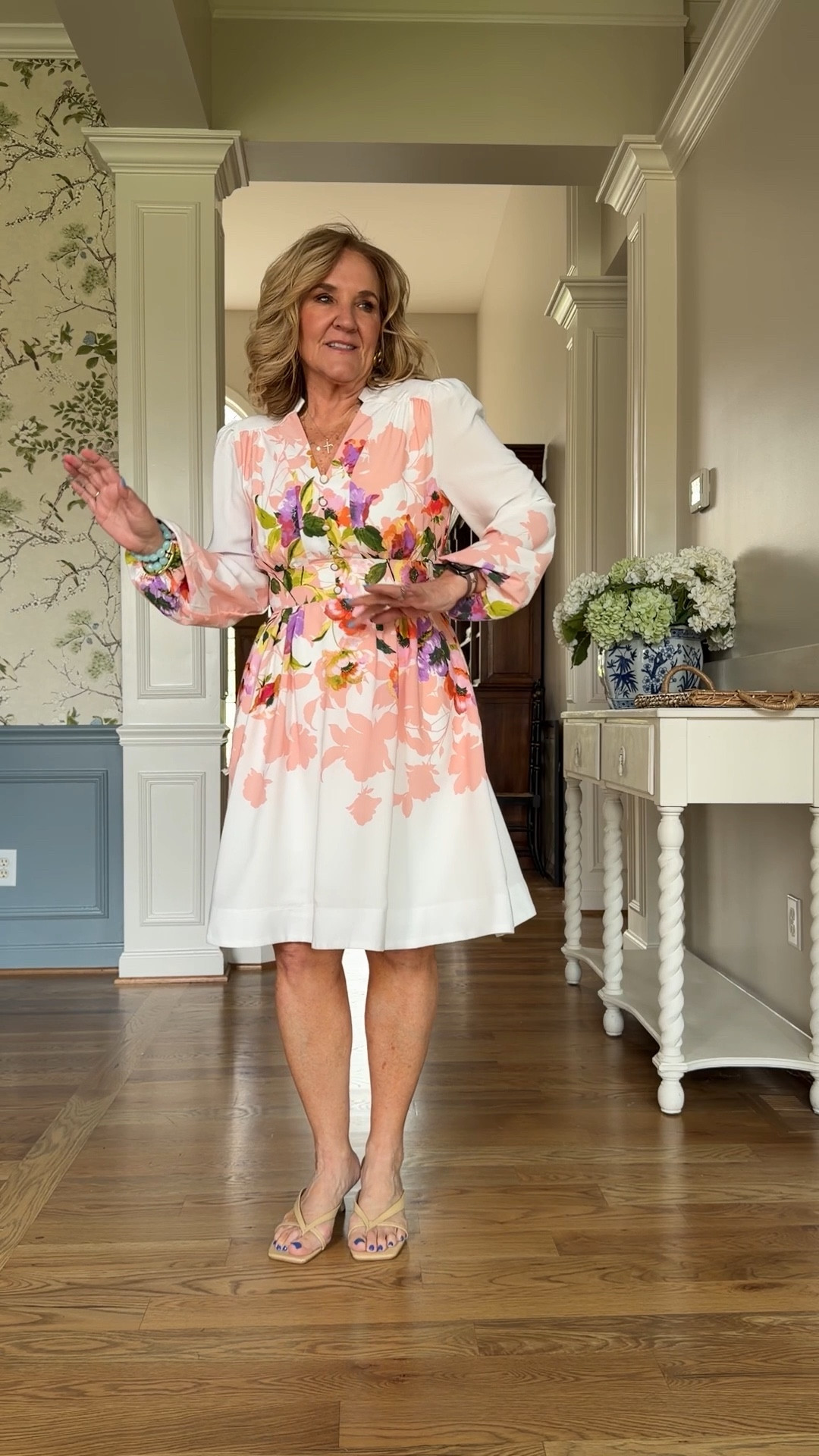 Dresses I’m wearing my regular size 8 or medium in all. The blue maxi is a medium petite. 
This one im wearing runs a bit snug. Size up if inbetween 
20% off my bracelet stack code NANETTE20

#LTKOver40 #LTKPetite #LTKSaleAlert

#LTKSeasonal