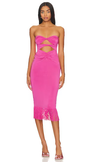Purna Midi Dress in Hot Pink Dress Bright Pink Dress Pink Strapless Dress Pink Fringe Dress | Revolve Clothing (Global)