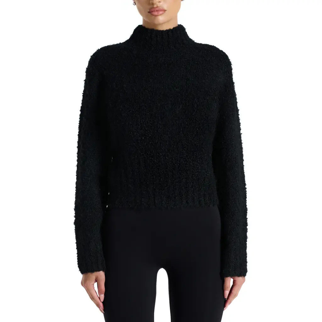 Naked Wardrobe Turtleneck Bouclé Sweater in Black at Nordstrom Rack, Size Medium | Nordstrom Rack