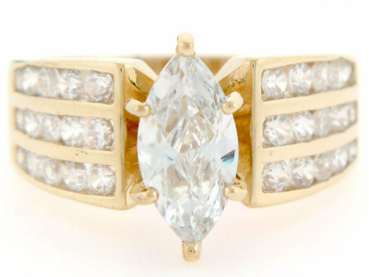 10k or 14k Yellow Gold 2.9 Ct Marquise CZ Channel Set Engagement Ring | eBay US