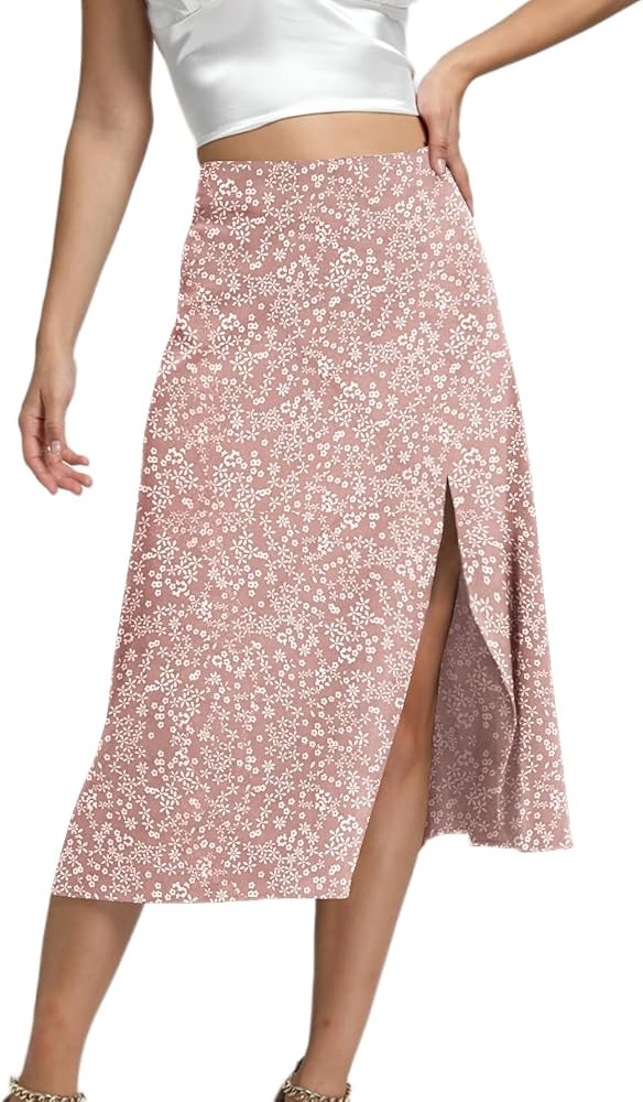 LYANER Women's Casual Boho Printed High Waist Side Split Hem Zipper Midi Skirt | Amazon (US)