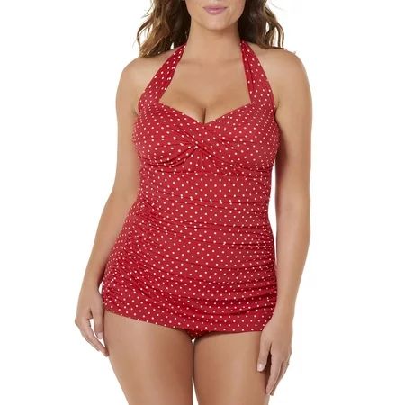 Women's Slimming Shirred Halter One-Piece Swimsuit | Walmart (US)