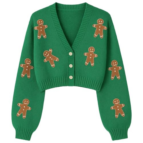 Women's Gingerbread Man Cardigan, Christmas Gingerbread Sweater, Cute Party Sweater Tops, for Women (Green,Small) | Amazon (US)