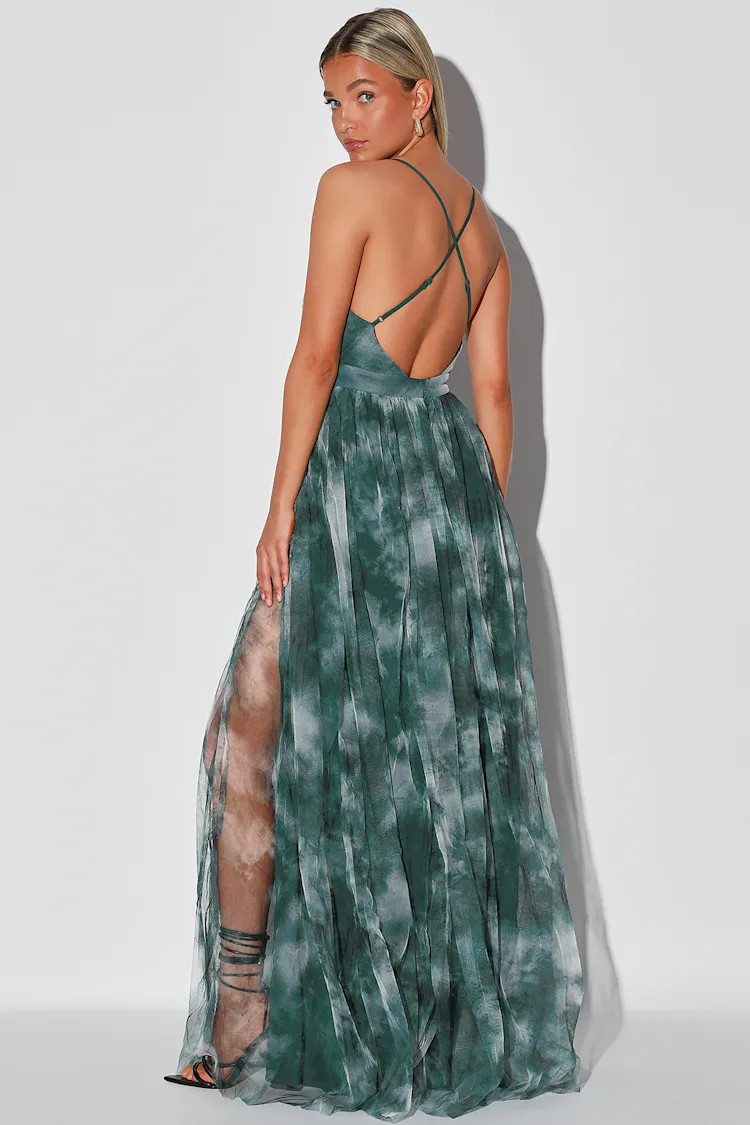 Elegant Moment Emerald Green Tie-Dye Backless Maxi Dress | Lulus