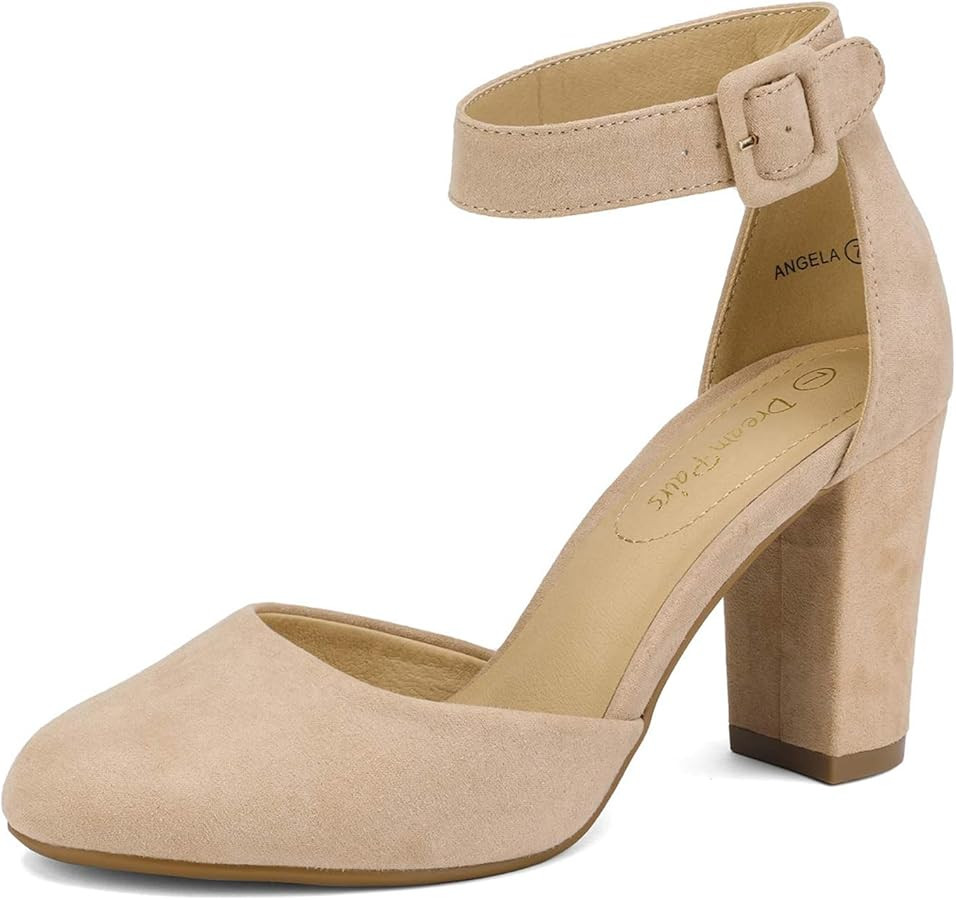 DREAM PAIRS Women's High Heel Ankle Strap Closed Toe Chunky Wedding Pumps Shoes | Amazon (US)
