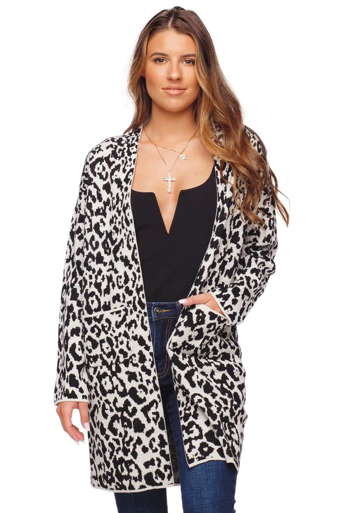 BuddyLove Tina Medium Length Cardigan with Pockets - Leopard | BuddyLove