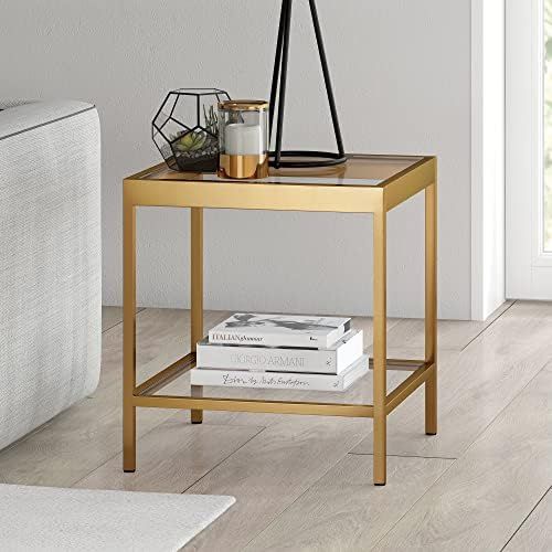 Henn&Hart Modern Side Table with Glass Top and Shelf, Brass, 20" | Amazon (US)