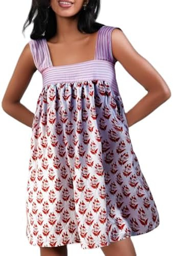 Women Floral Tie Shoulder Mini Dress Cute Square Neck Loose Fit Beach Short Dress Backless Boho V... | Amazon (US)