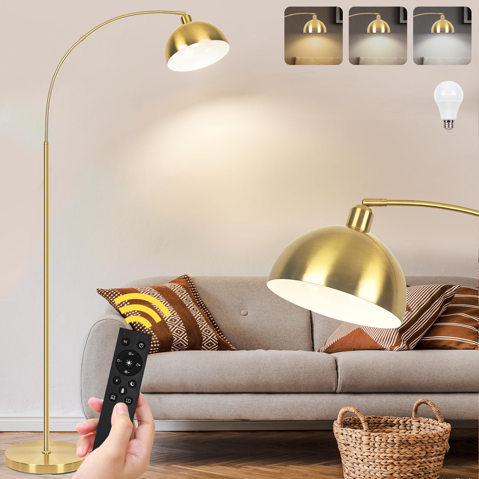 【Upgraded】 Arc Floor Lamps for Living Room - Stepless Dimmable Gold Tall Lamp with Remote Con... | Amazon (US)