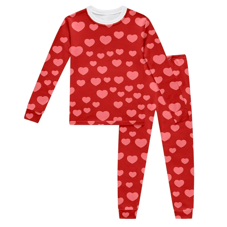 WOYY Toddler Girl's Pajamas Heart Print Long Sleeved Crew Neck T-Shirt Pants Homewear PJ | Walmart (US)