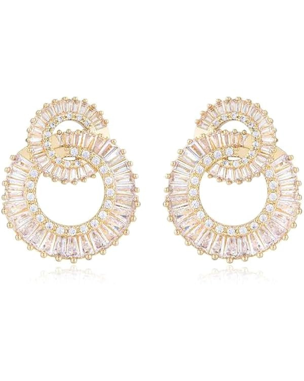 Ettika Gold Earrings, 18k Gold Plated Earrings for Women. Rotating Circles Clear Crystal Earrings... | Amazon (US)
