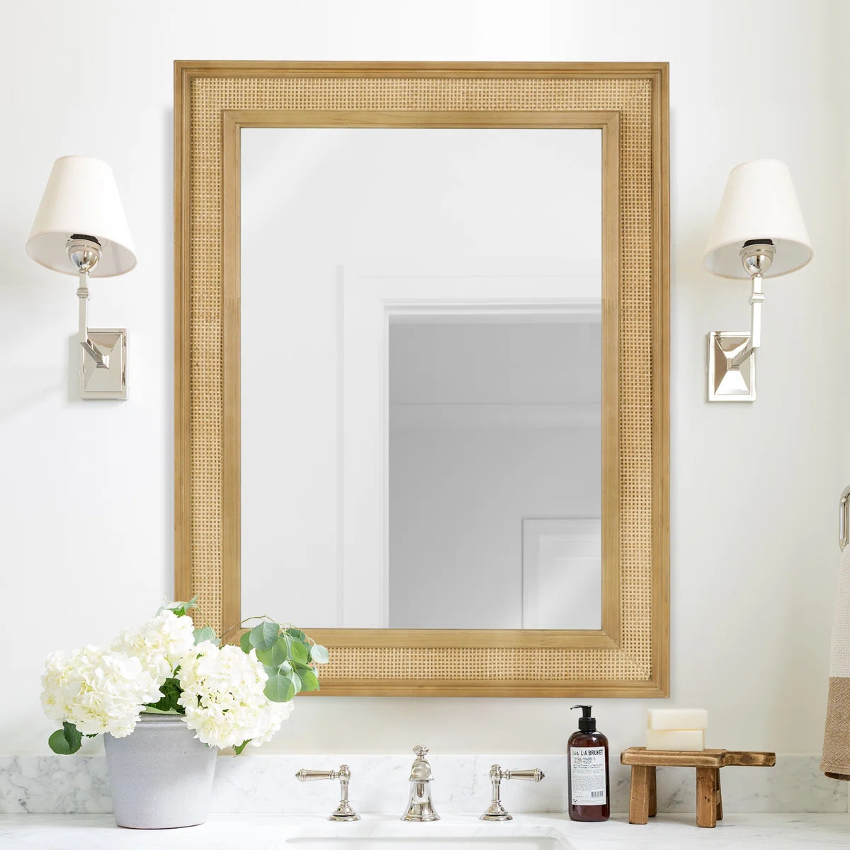 Rexford  Natural Wood Rattan Mirror Farmhouse Wall Decoration | Wayfair North America