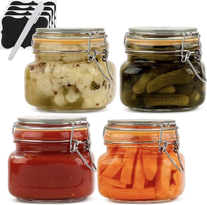 Glass Jars with Airtight Lid | Glass Airtight Food Storage Containers | Clear Leak Proof Rubber G... | Amazon (US)