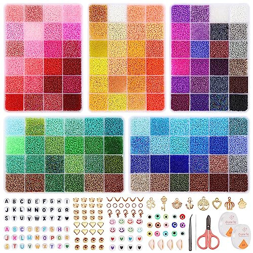 QUEFE 62000pcs 120 Colors Glass Seed Beads for Jewelry Making, 2mm Mini Beads with Accessories Friendship Bracelet Kit Charms and Pendants Kit for Bracelets Rings Necklaces Making, DIY, Gift, Craft | Amazon (US)