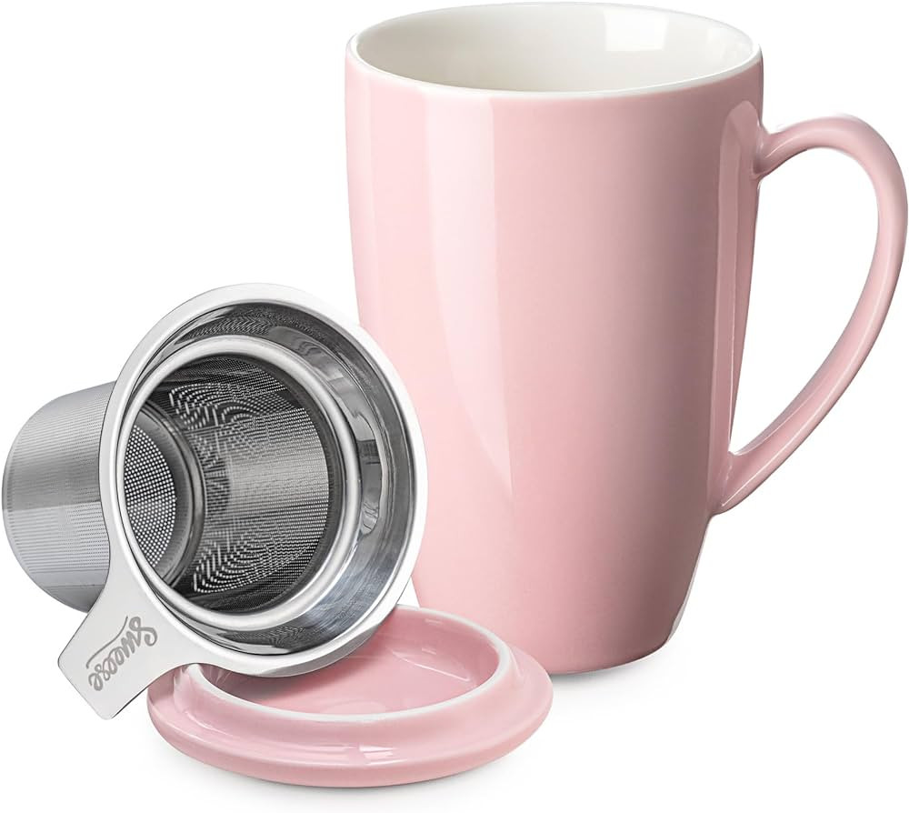 Sweese 15 OZ Porcelain Tea Mug with Infuser and Lid, Loose Leaf Tea Cup, Gifts for Tea Lover, Pin... | Amazon (US)