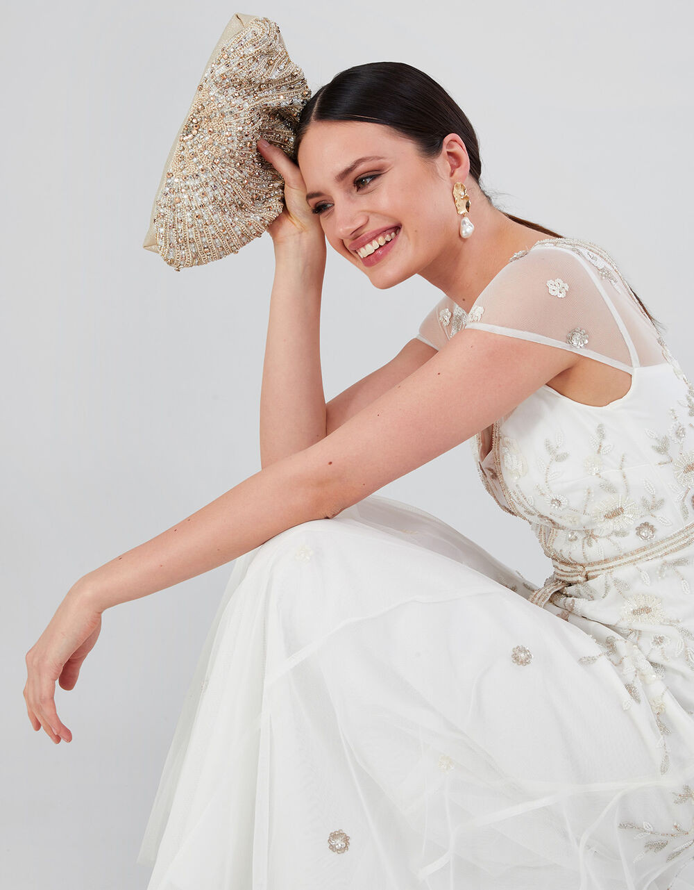 Embellished Shell Clasp Bridal Clutch Bag | Monsoon (UK)