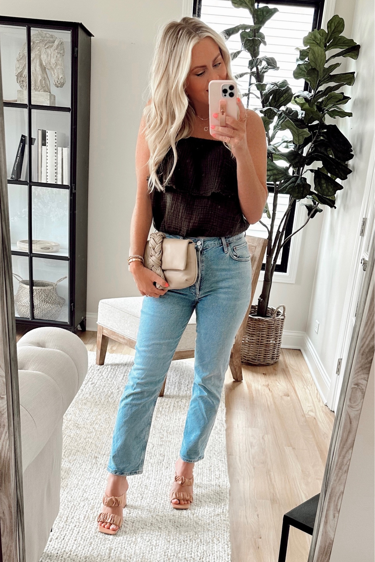 The gauze tube top is a fun twist for summer! Flowy and elastic edges so it stays put! 
I’m in small. Jeans tts. 

Date night. Summer fashion. Sandals. Denim jeans. Outfit ideas. Summer trends. 

#LTKunder100 #LTKstyletip #LTKsalealert