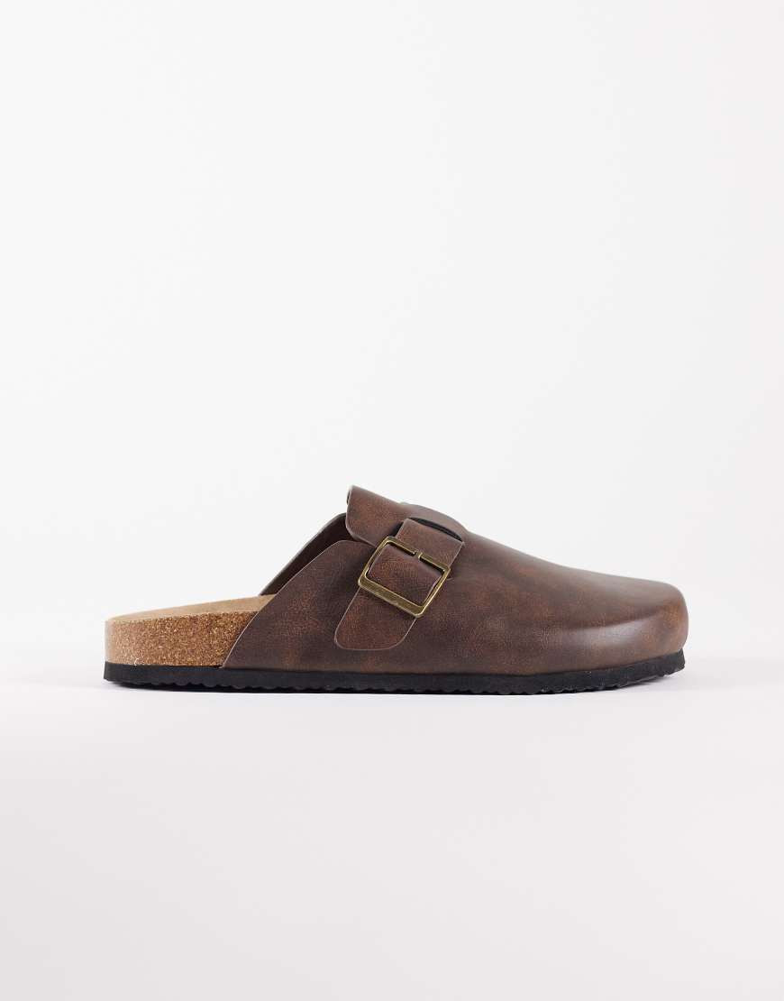 ASOS DESIGN – Pantoletten in öligem Braun mit Korksohle-Brown | ASOS (Global)