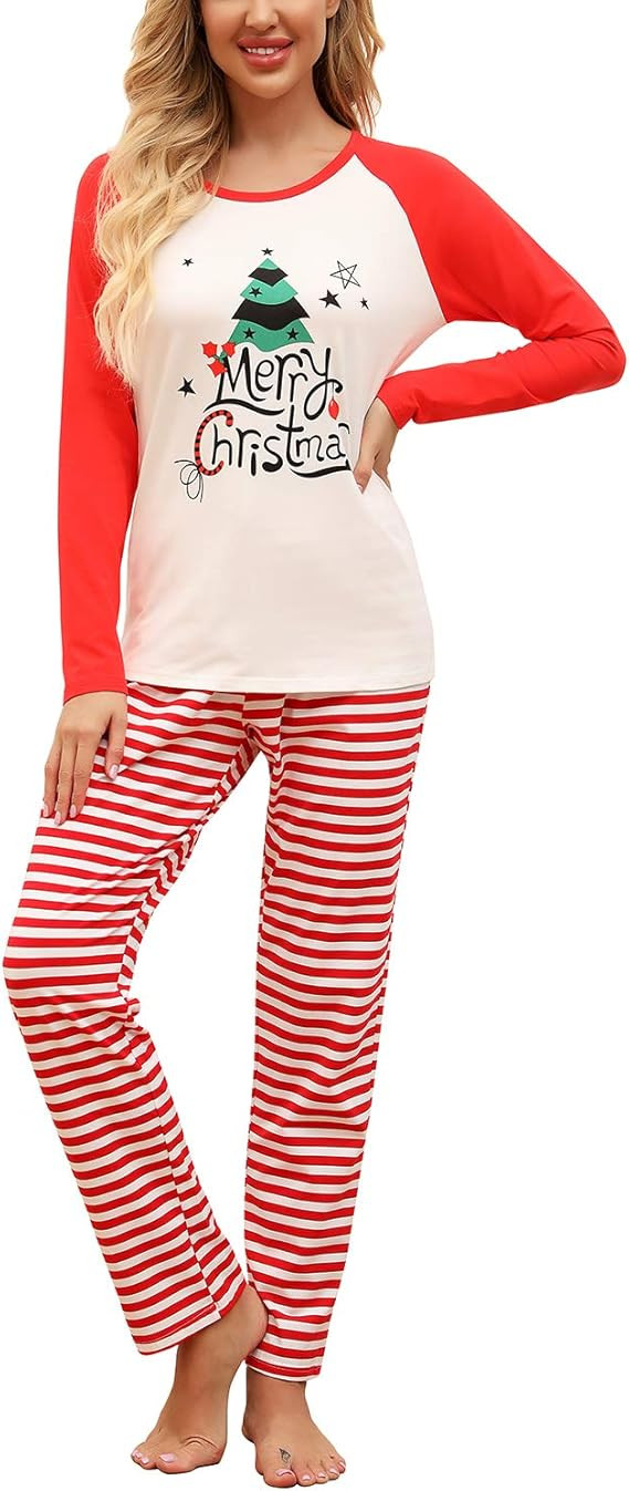 EISHOPEER Womens Christmas Pajamas Set Striped Long Sleeve Christmas Pjs Set Holiday Pajamas | Amazon (US)