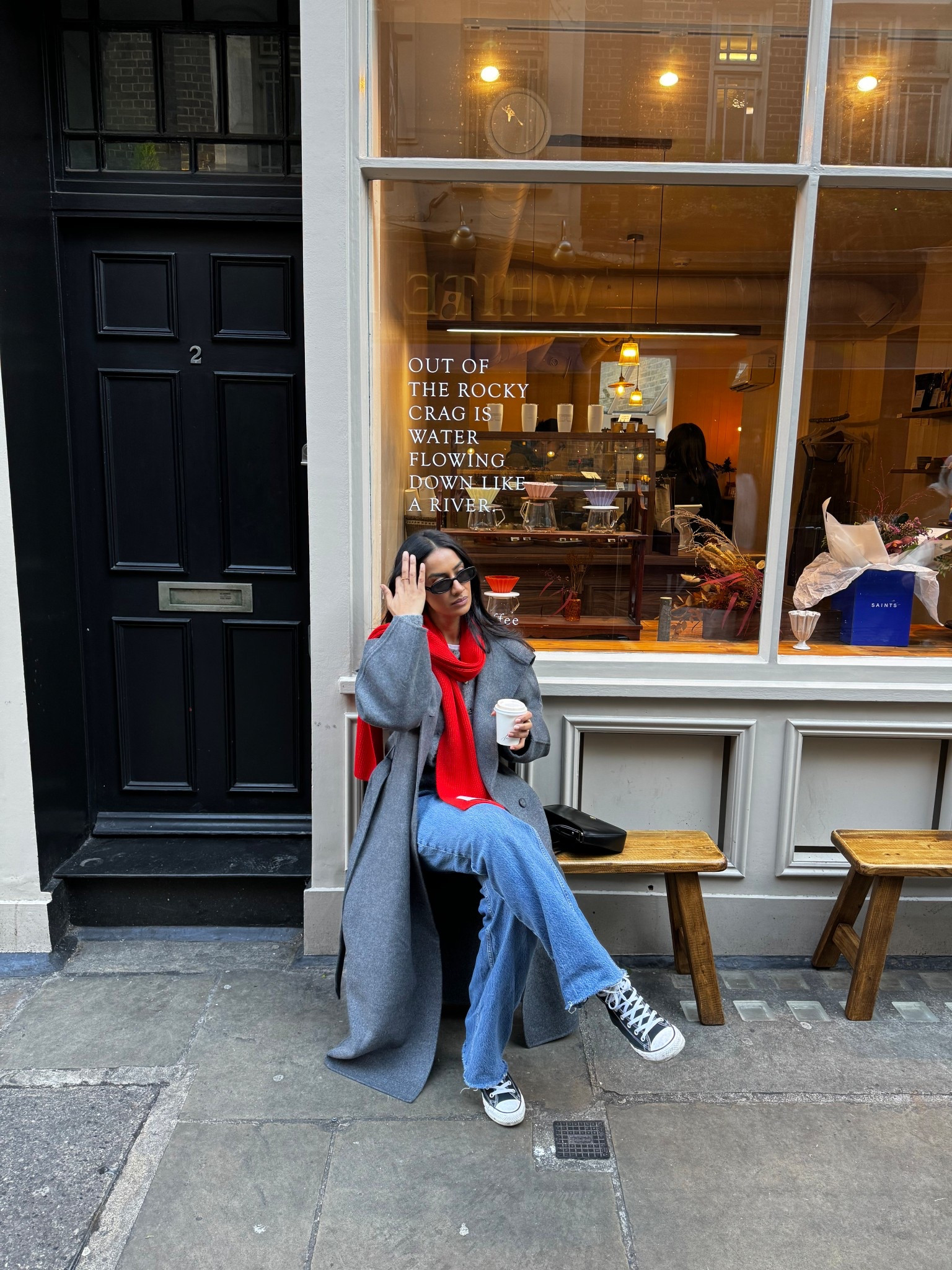 Red scarf , grey coat , winter outfit , winter coat , casual style , converse , Abercrombie jeans 

#LTKwinter #LTKstyletip #LTKjeans