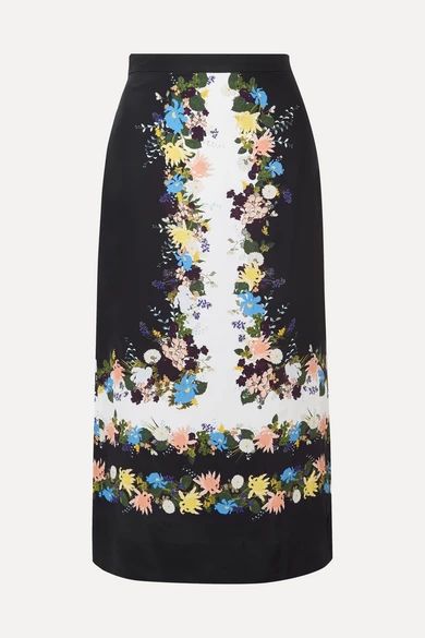 Erdem - Maira Floral-print Silk-crepe Midi Skirt - Black | NET-A-PORTER (US)