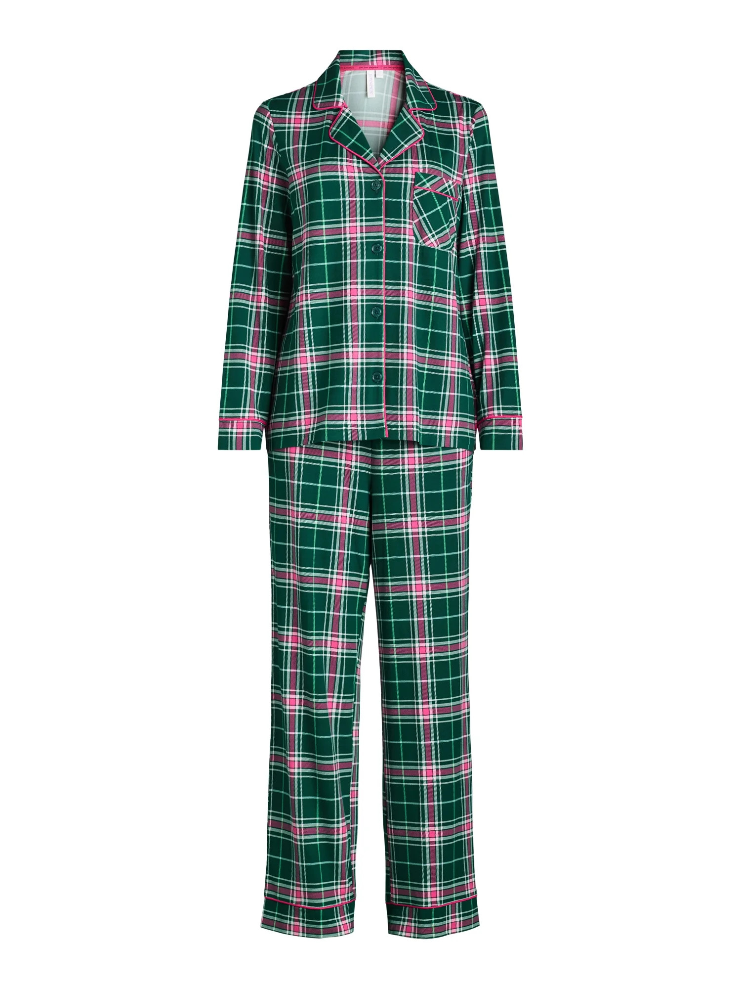 Joyspun Women's Jersey Notch Collar Top and Pants Pajama Set, 2-Piece, Sizes XS-4X | Walmart (US)