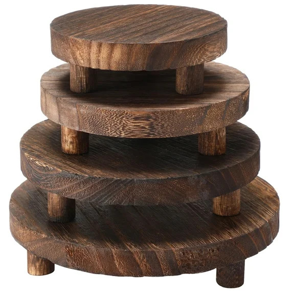 4PCS Wooden Risers for Decor, Round Wood Display Stands, 5"-8" Set, Vintage Dark Wood with Natura... | Walmart (US)