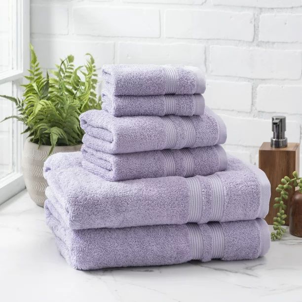 Mainstays Performance 6-Piece Towel Set, Solid Iris Whisper | Walmart (US)