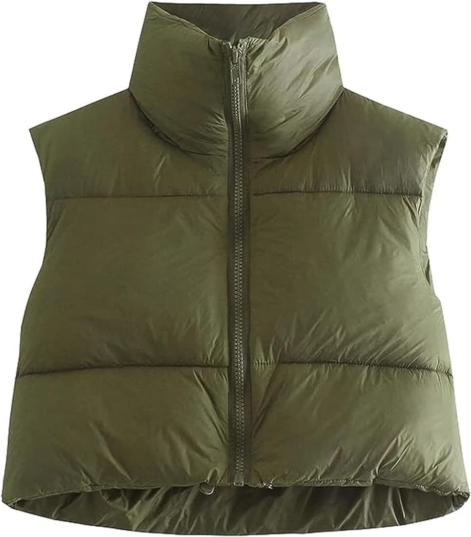 Shiyifa Women's Fashion High Neck Zipper Cropped Puffer Vest Jacket Coat | Amazon (US)