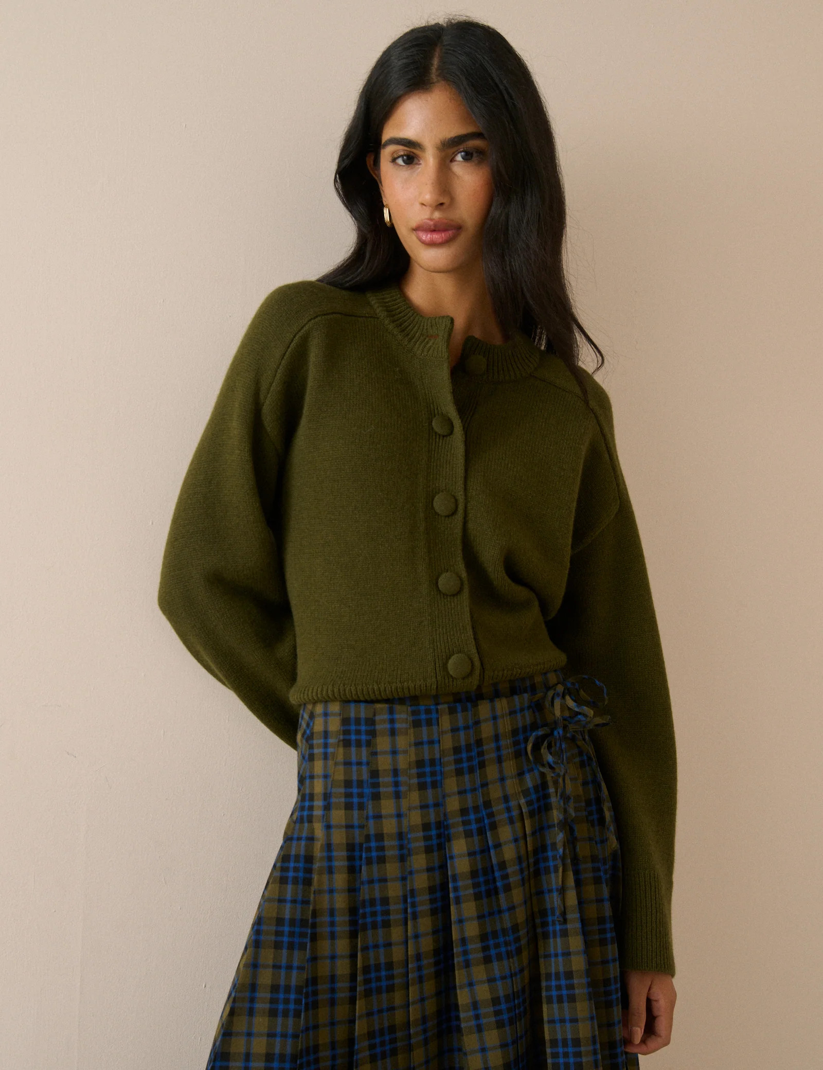 Khaki Wool Saddle Lily Cardigan | Nobody's Child