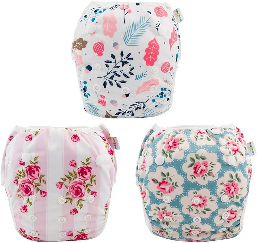 Babygoal Baby Girl Swim Diapers 3 Pack for 8M-3T Babies and Toddlers, Reusable Adjustable Washabl... | Amazon (US)