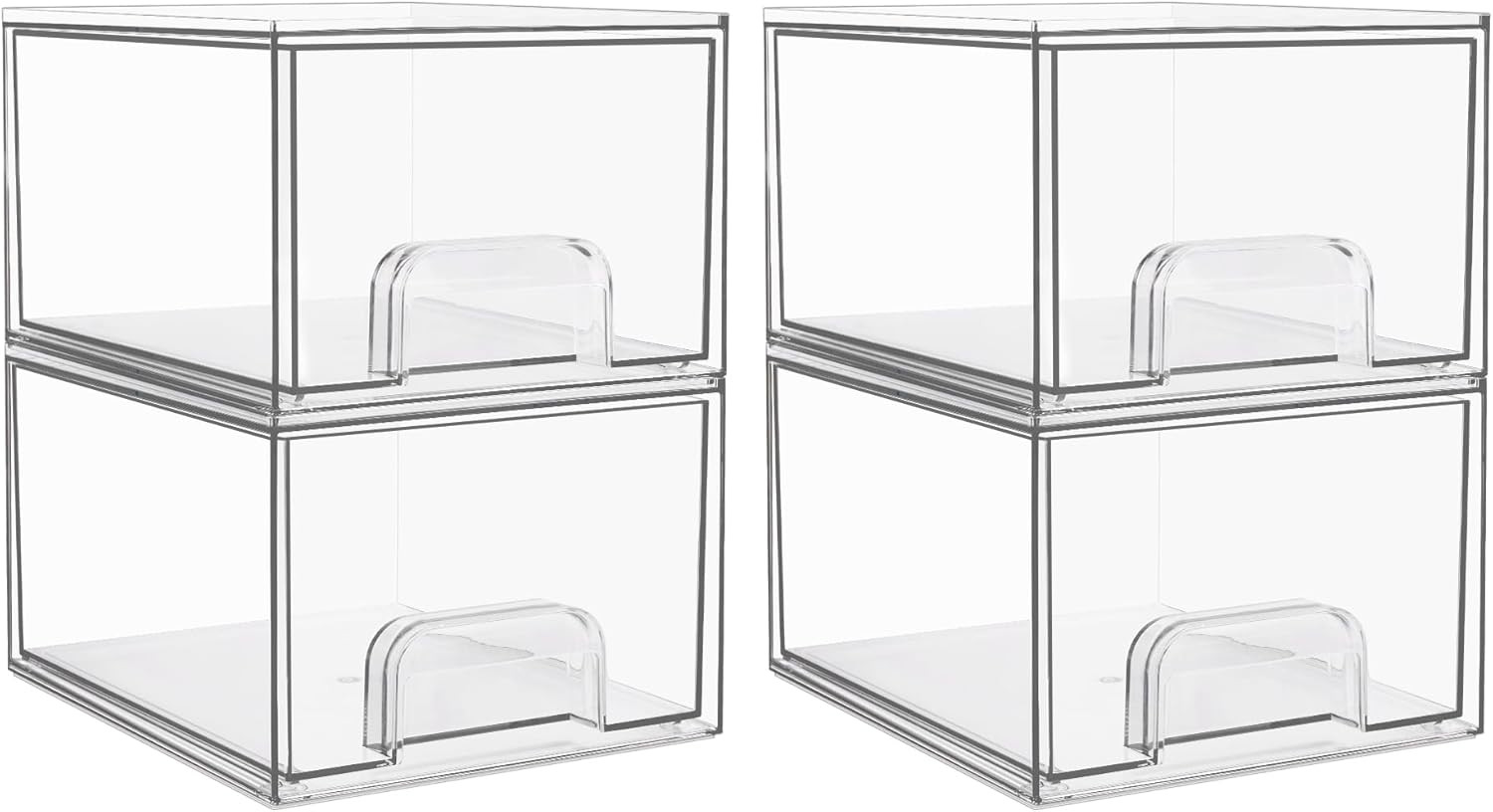 Vtopmart 4 Pack Clear Stackable Storage Drawers, 4.4'' Tall Acrylic Bathroom Makeup Organizer,Pla... | Amazon (US)