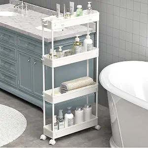 Slim Storage Cart 4 Tier,Bathroom Organizer Rolling Utility, Mobile Shelving Unit Slide Out for O... | Amazon (US)