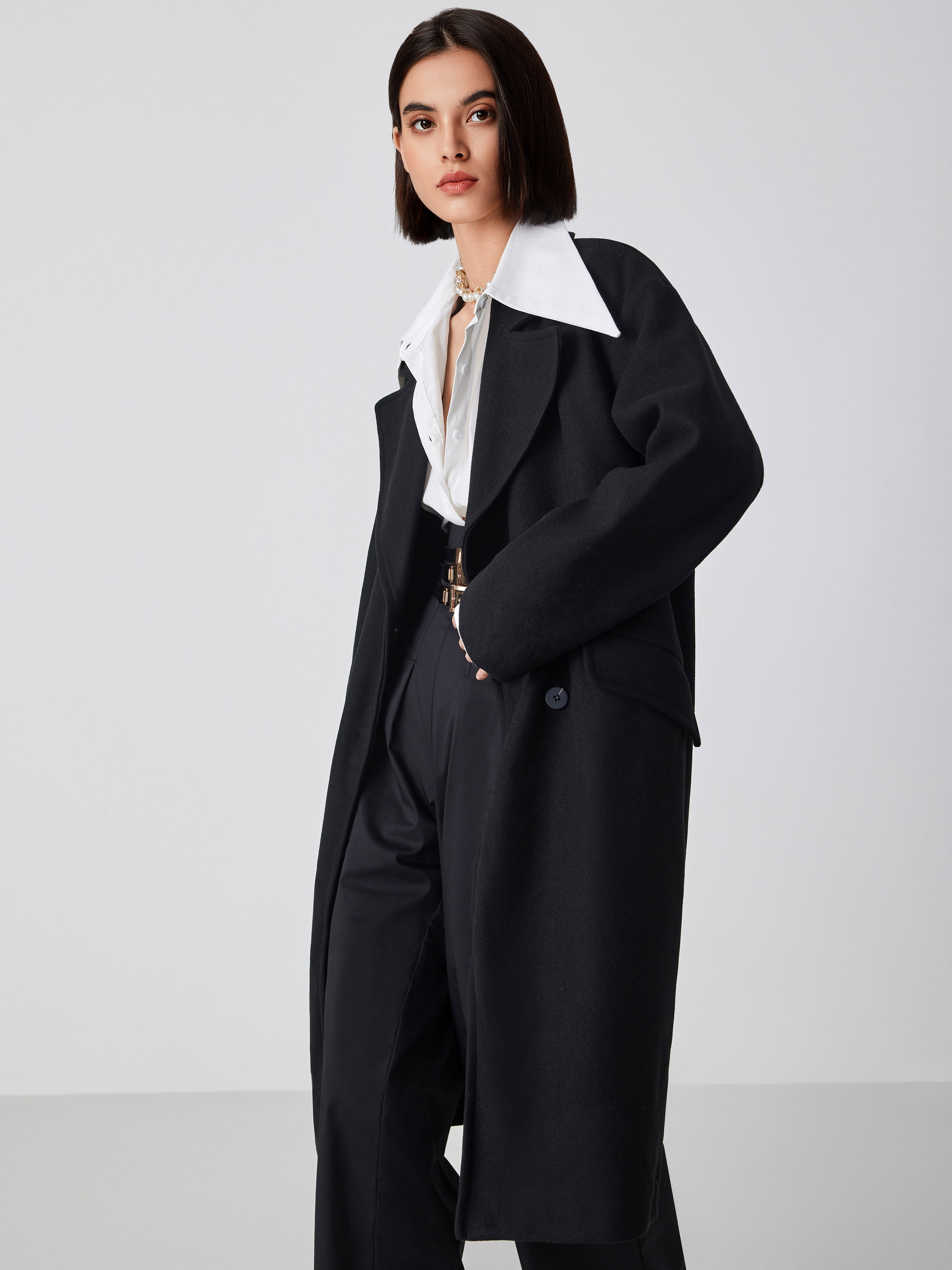 Wool-like fabrics Wool-Look Double Breasted Coat For Daily Casual Work | Cider