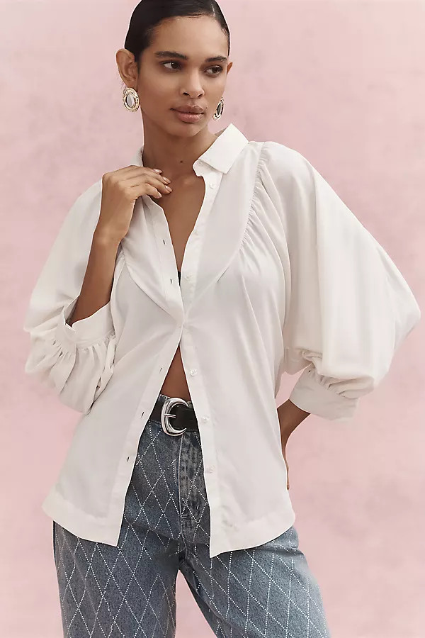 Balloon-Sleeve Collared Blouse | Anthropologie (US)