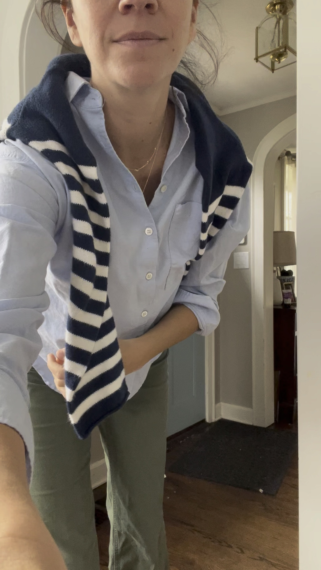 Green wide leg pants, Alice walk navy stripe sweater and my favorite button down from AYR

#LTKFindsUnder50 #LTKStyleTip #LTKFindsUnder100