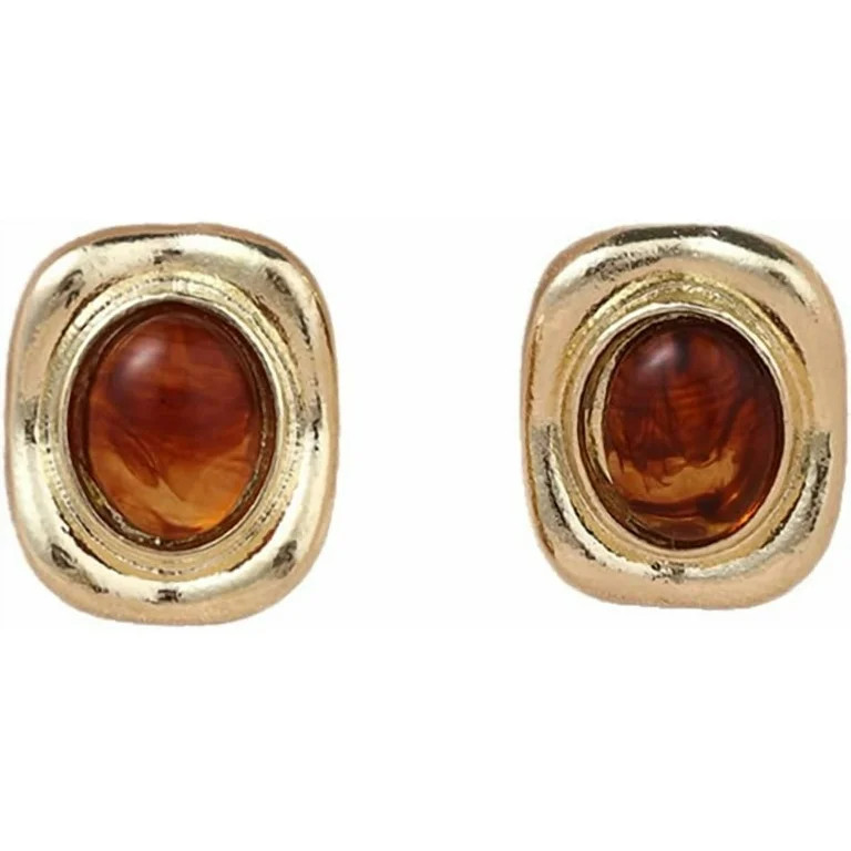 Chunky Geometric Tiger Eye Stud Earrings for Women Gold-Toned  Oval Retro Stone Studs Earring Vin... | Walmart (US)