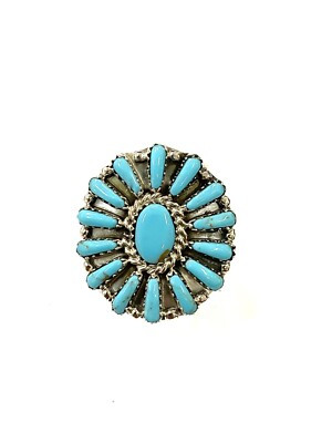 Native American Sterling Silver Navajo Handmade Turquoise Cluster Ring Size 8.5  | eBay | eBay US